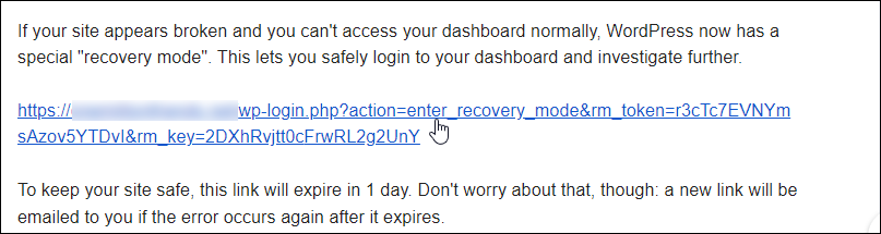 WordPress Recovery Mode email